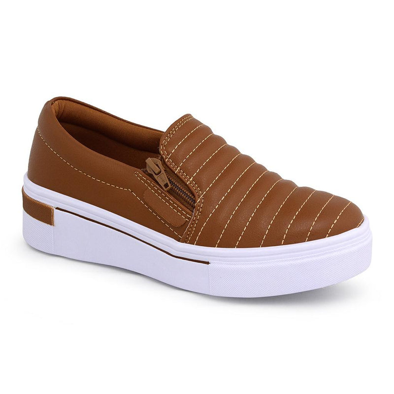 Tênis Feminino Slip on Casual com Zíper