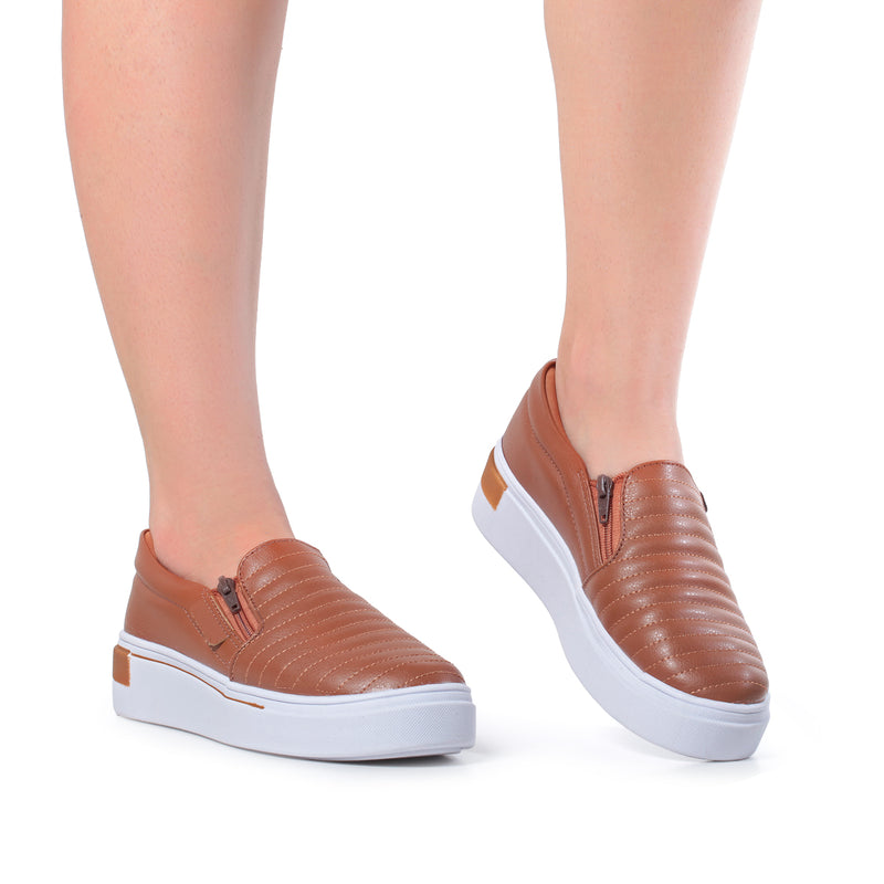 Tênis Feminino Slip on Casual com Zíper